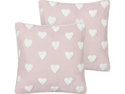 Online Beliani Set di 2 cuscini GAZANIA Cotone 45 x 45 cm Rosa pastello Bianco Rosa