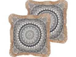 Beliani Set di 2 cuscini GERANIUM 45 x 45 cm Nero Trama orientale Beige Nero