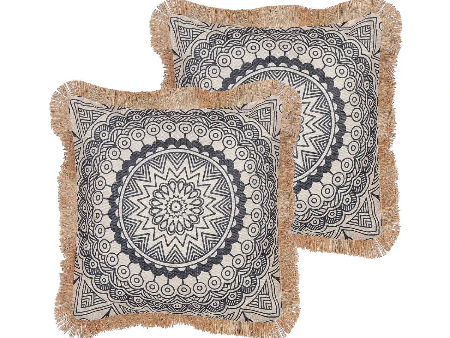 Beliani Set di 2 cuscini GERANIUM 45 x 45 cm Nero Trama orientale Beige Nero