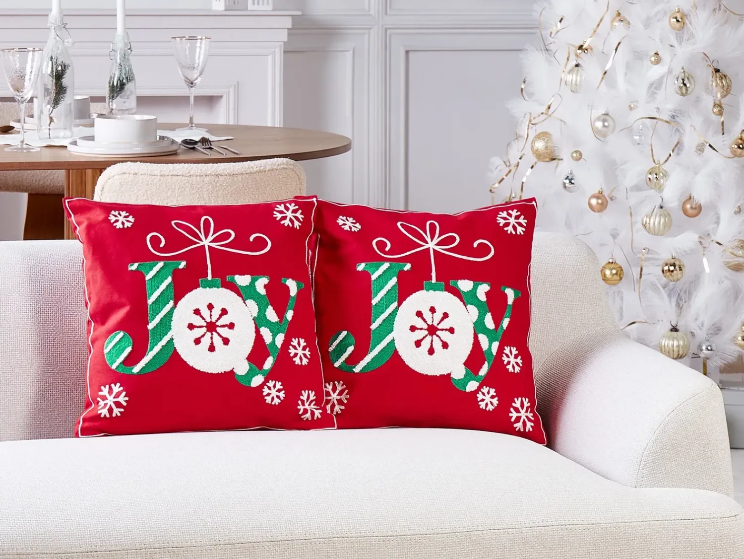 Best Beliani Set di 2 cuscini GINGERBREAD Cotone 45 x 45 cm Rosso Modello natalizio Bianco Rosso Verde
