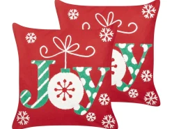 Best Beliani Set di 2 cuscini GINGERBREAD Cotone 45 x 45 cm Rosso Modello natalizio Bianco Rosso Verde