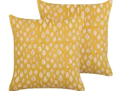 Sale Beliani Set di 2 cuscini GINNALA Cotone 45 x 45 cm Trama di piante Giallo