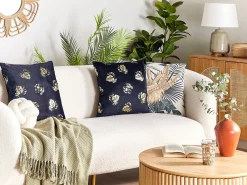 Outlet Beliani Set di 2 cuscini GOLDENROD Velluto 45 x 45 cm Nero Trama di piante Oro Nero
