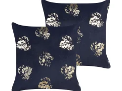 Outlet Beliani Set di 2 cuscini GOLDENROD Velluto 45 x 45 cm Nero Trama di piante Oro Nero
