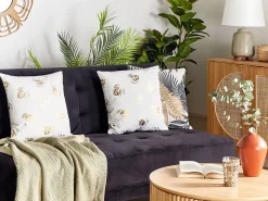 Clearance Beliani Set di 2 cuscini GOLDENROD Velluto 45 x 45 cm Bianco Trama di piante Bianco Oro