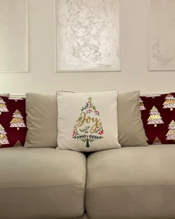 Best Beliani Set di 2 cuscini GOLDSPRUCE Velluto 45 x 45 cm Rosso Modello natalizio Bianco Rosso Oro