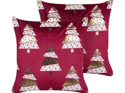 Best Beliani Set di 2 cuscini GOLDSPRUCE Velluto 45 x 45 cm Rosso Modello natalizio Bianco Rosso Oro