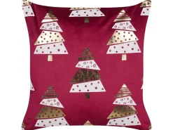 Best Beliani Set di 2 cuscini GOLDSPRUCE Velluto 45 x 45 cm Rosso Modello natalizio Bianco Rosso Oro
