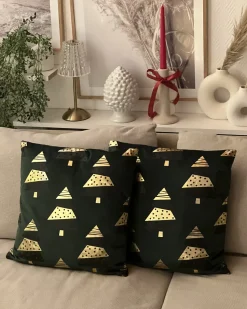 Best Beliani Set di 2 cuscini GOLDSPRUCE Velluto 45 x 45 cm Verde Modello natalizio Nero Oro Verde