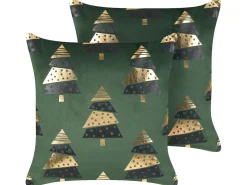 Best Beliani Set di 2 cuscini GOLDSPRUCE Velluto 45 x 45 cm Verde Modello natalizio Nero Oro Verde