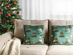 Best Beliani Set di 2 cuscini GOLDSPRUCE Velluto 45 x 45 cm Verde Modello natalizio Nero Oro Verde