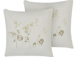 Sale Beliani Set di 2 cuscini GOMPHRENA 45 x 45 cm Beige chiaro Trama di piante Beige Oro