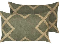 Discount Beliani Set di 2 cuscini GOPI Iuta 30 x 50 cm Verde Trama orientale Beige Verde