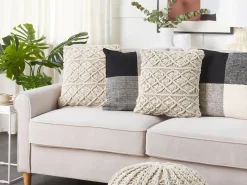 Beliani Set di 2 cuscini GOREME Cotone 45 x 45 cm chiaro Trama geometrica Beige