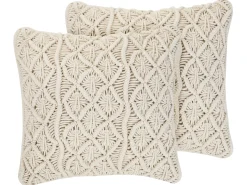 Beliani Set di 2 cuscini GOREME Cotone 45 x 45 cm chiaro Trama geometrica Beige