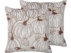 Hot Beliani Set di 2 cuscini GOURD Velluto 45 x 45 cm Beige Trama di piante Bianco Beige Marrone