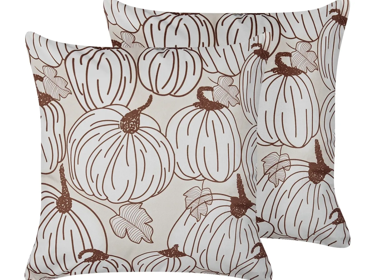 Hot Beliani Set di 2 cuscini GOURD Velluto 45 x 45 cm Beige Trama di piante Bianco Beige Marrone