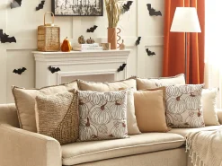 Hot Beliani Set di 2 cuscini GOURD Velluto 45 x 45 cm Beige Trama di piante Bianco Beige Marrone