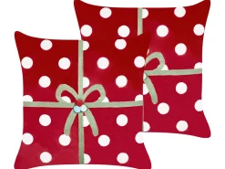 Online Beliani Set di 2 cuscini GUMDROP Velluto 45 x 45 cm Rosso Modello natalizio Bianco Rosso Verde