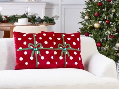 Online Beliani Set di 2 cuscini GUMDROP Velluto 45 x 45 cm Rosso Modello natalizio Bianco Rosso Verde