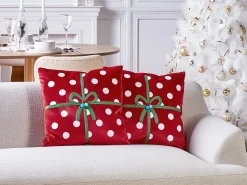 Online Beliani Set di 2 cuscini GUMDROP Velluto 45 x 45 cm Rosso Modello natalizio Bianco Rosso Verde