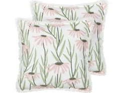 Discount Beliani Set di 2 cuscini GYNURA Cotone 45 x 45 cm Multicolore Trama floreale Bianco Multicolore Rosa Verde