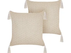 New Beliani Set di 2 cuscini HAKONE chiaro Trama geometrica Beige