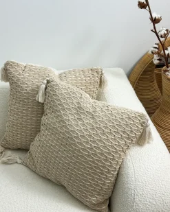 New Beliani Set di 2 cuscini HAKONE chiaro Trama geometrica Beige