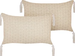 New Beliani Set di 2 cuscini HAKONE chiaro Trama geometrica Beige