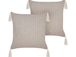 Sale Beliani Set di 2 cuscini HAKONE Tortora Trama geometrica Beige