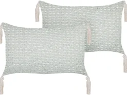 Outlet Beliani Set di 2 cuscini HAKONE Verde menta Trama geometrica Beige Verde
