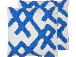 Sale Beliani Set di 2 cuscini HAZEL Cotone 45 x 45 cm Bianco Trama geometrica Bianco Blu