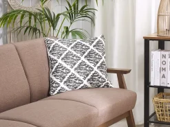 Discount Beliani Set di 2 cuscini HAZRO Cotone 45 x 45 cm Nero Trama geometrica Bianco Nero