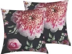 Online Beliani Set di 2 cuscini HEDERA 45 x 45 cm Nero Trama floreale Bianco Rosa Verde Nero