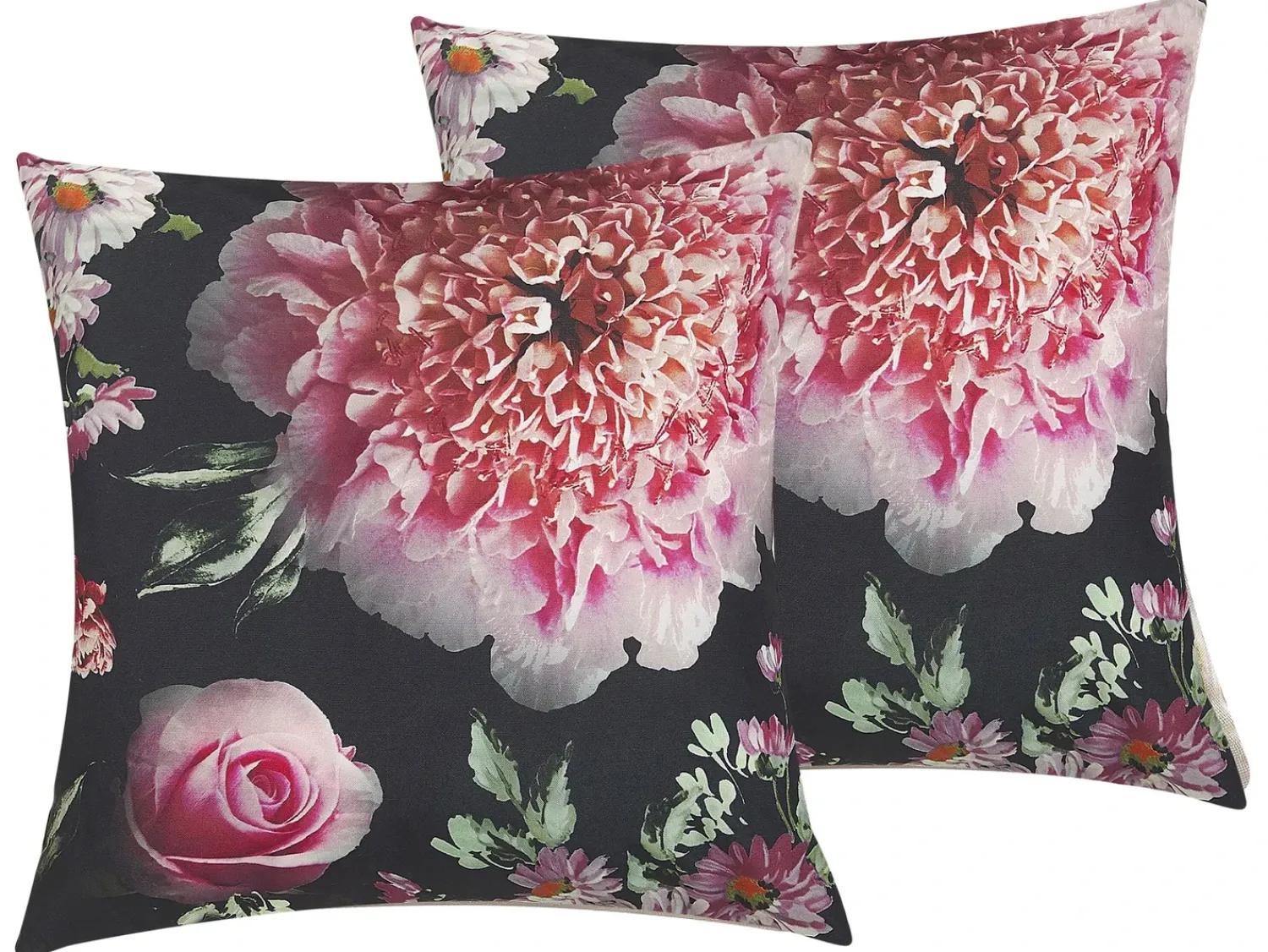 Online Beliani Set di 2 cuscini HEDERA 45 x 45 cm Nero Trama floreale Bianco Rosa Verde Nero