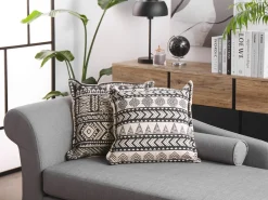 Hot Beliani Set di 2 cuscini HENTEPE Cotone 45 x 45 cm Nero Trama geometrica Beige Nero