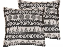 Hot Beliani Set di 2 cuscini HENTEPE Cotone 45 x 45 cm Nero Trama geometrica Beige Nero
