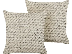 New Beliani Set di 2 cuscini HOWEA Cotone 45 x 45 cm Beige Trama geometrica Beige Nero