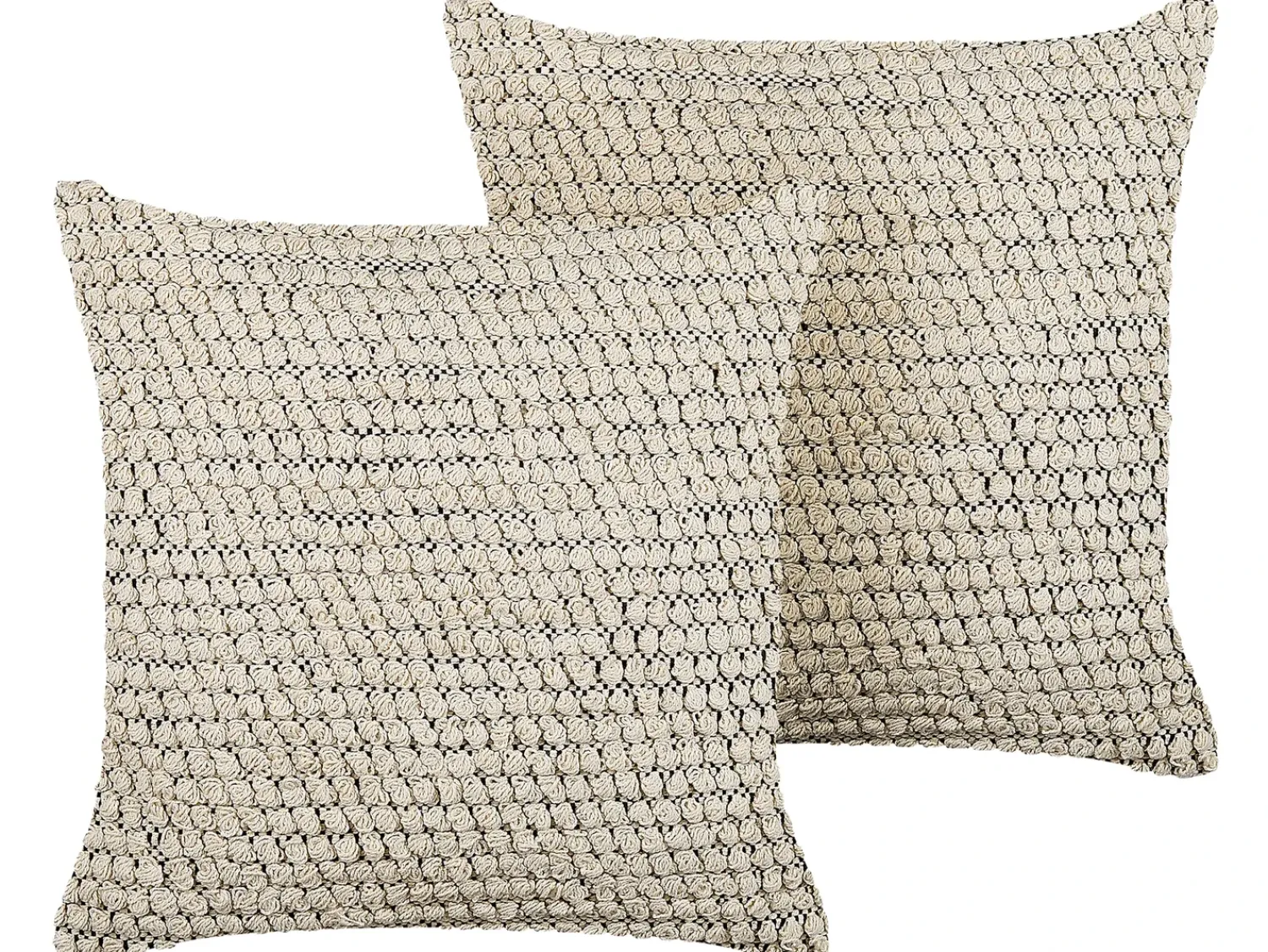 New Beliani Set di 2 cuscini HOWEA Cotone 45 x 45 cm Beige Trama geometrica Beige Nero