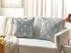 Discount Beliani Set di 2 cuscini HOYA Cotone 45 x 45 cm Grigio Trama geometrica Argento Grigio