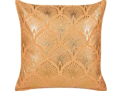 Beliani Set di 2 cuscini HOYA Cotone 45 x 45 cm Arancione Trama geometrica Arancione Oro