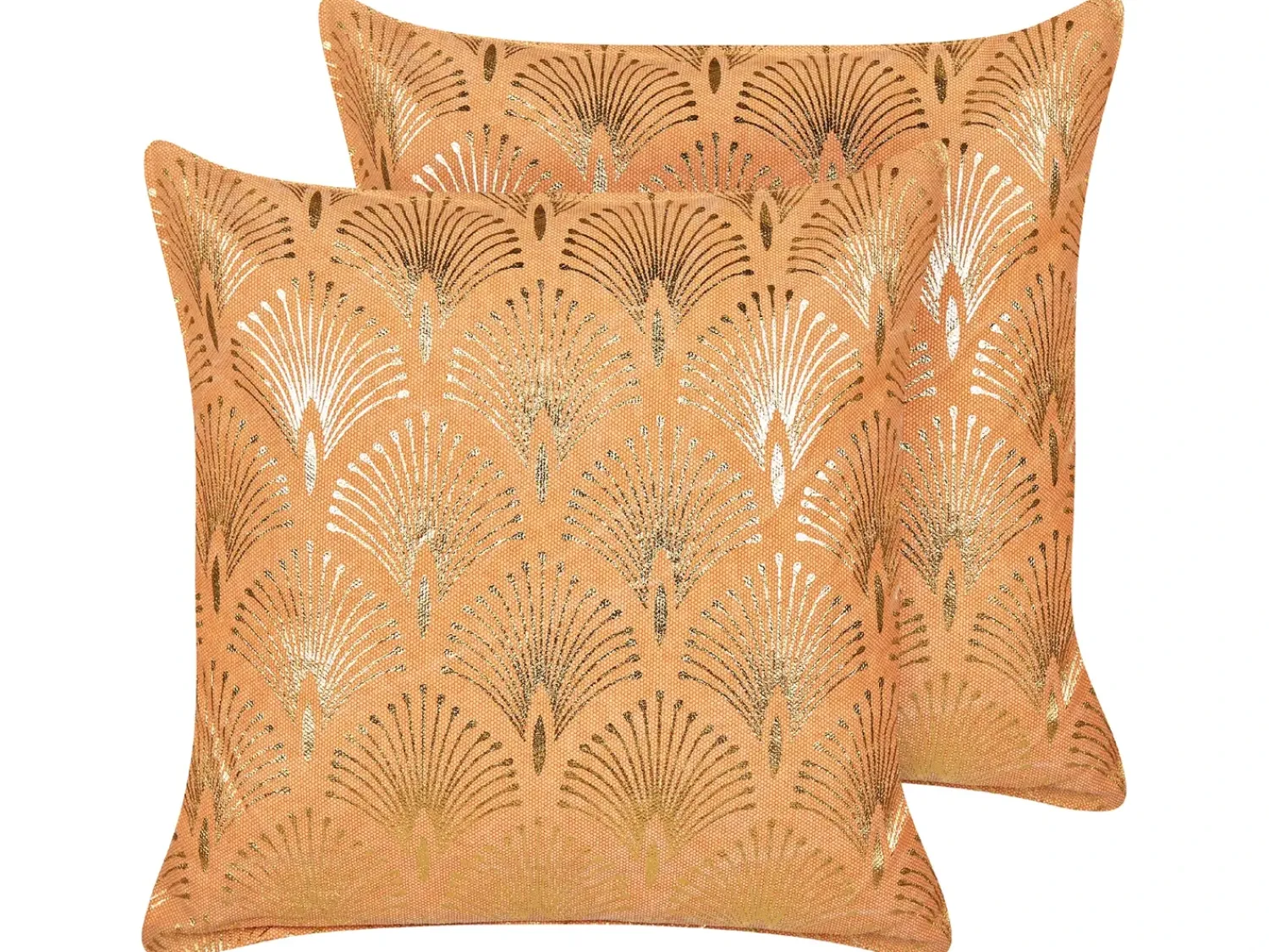 Beliani Set di 2 cuscini HOYA Cotone 45 x 45 cm Arancione Trama geometrica Arancione Oro