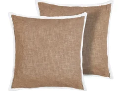 Online Beliani Set di 2 cuscini IANTHE Cotone 45 x 45 cm Marrone Tinta unita Bianco Marrone