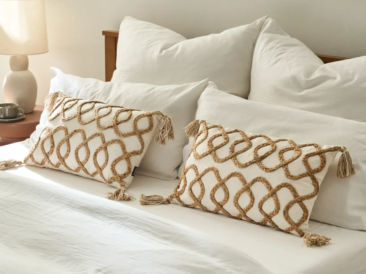 Outlet Beliani Set di 2 cuscini INCANA Cotone 30 x 50 cm Trama geometrica Beige