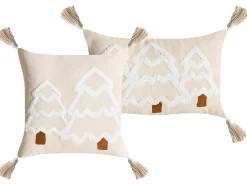 Discount Beliani Set di 2 cuscini INTSIA Cotone 30 x 50 cm 45 x 45 cm Beige chiaro Modello natalizio Bianco Beige