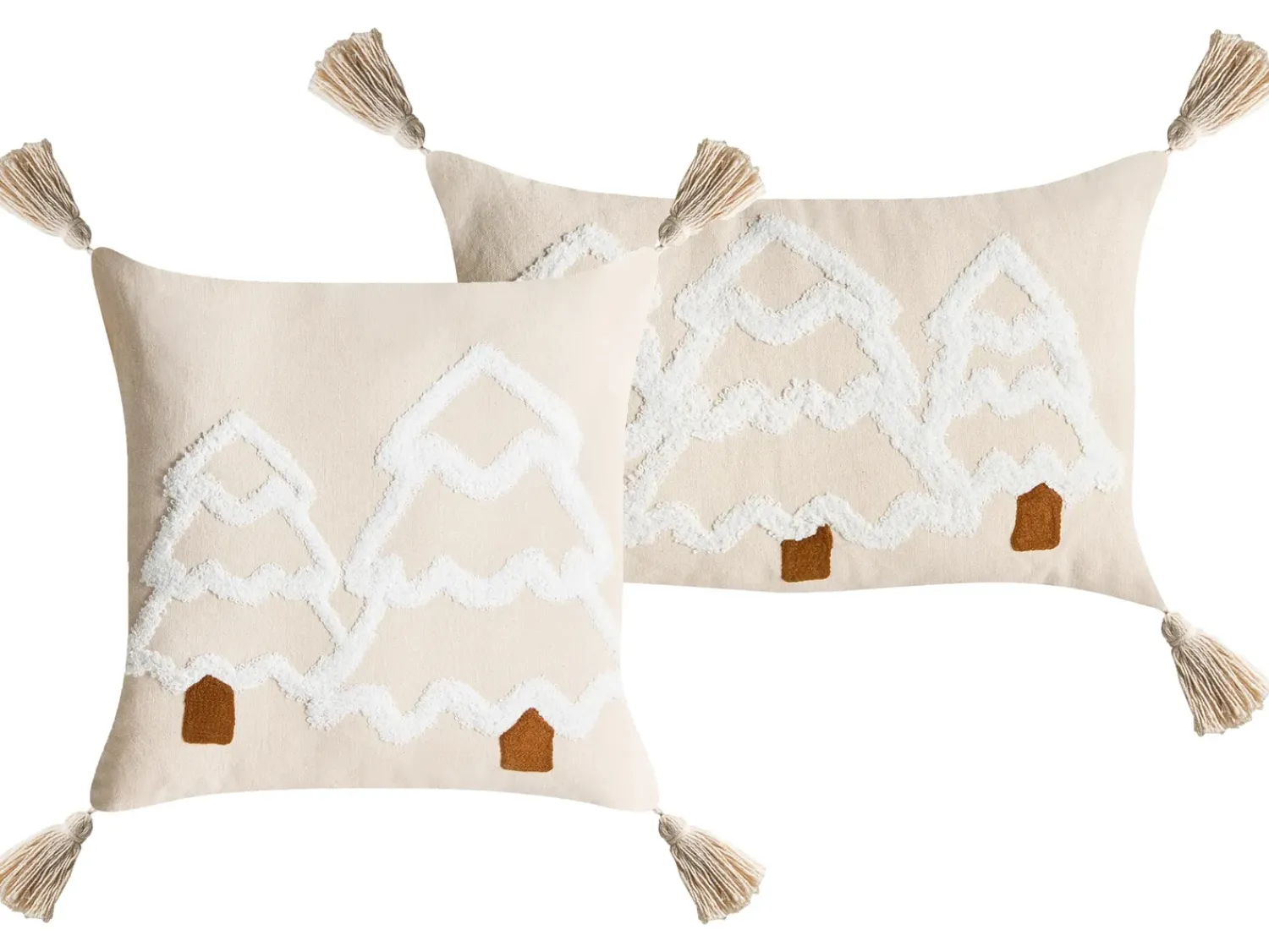 Discount Beliani Set di 2 cuscini INTSIA Cotone 30 x 50 cm 45 x 45 cm Beige chiaro Modello natalizio Bianco Beige