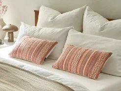 Hot Beliani Set di 2 cuscini INULA Cotone 30 x 50 cm Arancione Trama geometrica Bianco Arancione Grigio
