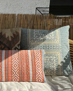 Hot Beliani Set di 2 cuscini INULA Cotone 30 x 50 cm Arancione Trama geometrica Bianco Arancione Grigio