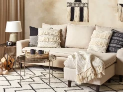 New Beliani Set di 2 cuscini IRESINE Cotone 45 x 45 cm Beige Trama geometrica Beige Nero