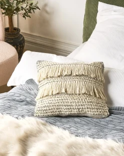 New Beliani Set di 2 cuscini IRESINE Cotone 45 x 45 cm Beige Trama geometrica Beige Nero